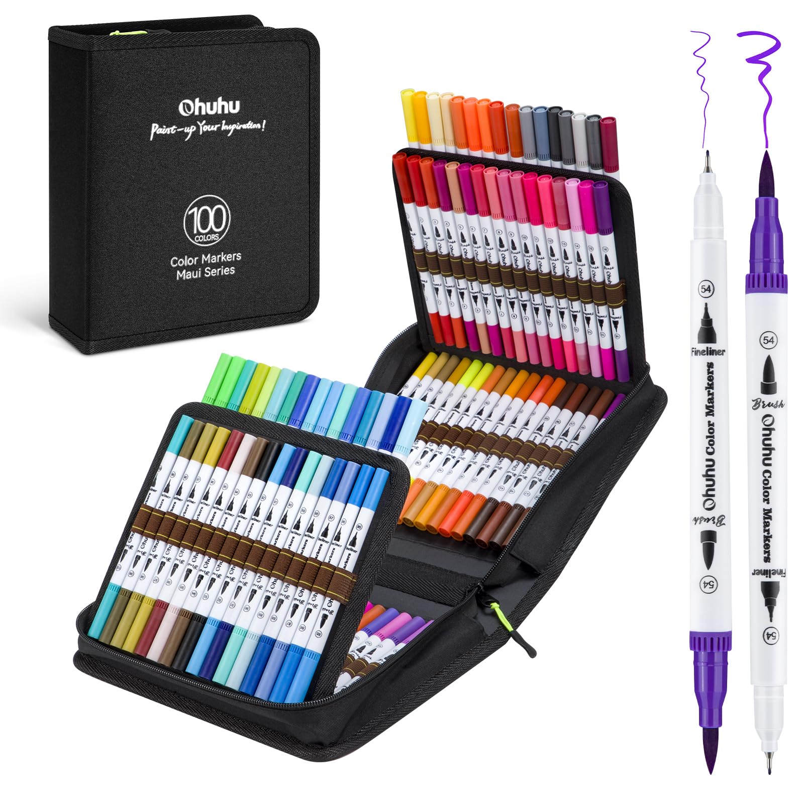 筆記具 ohuhu 100-color Marker Set-Color Swatch1 Amazon.com: Ohuhu Adult Coloring Book Markers 100 Color Dual Tip